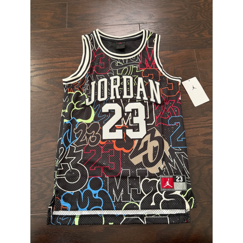 Jordan Kids Graffiti Print Basketball Jersey Black MultiColor 23 C655-G0J Size S